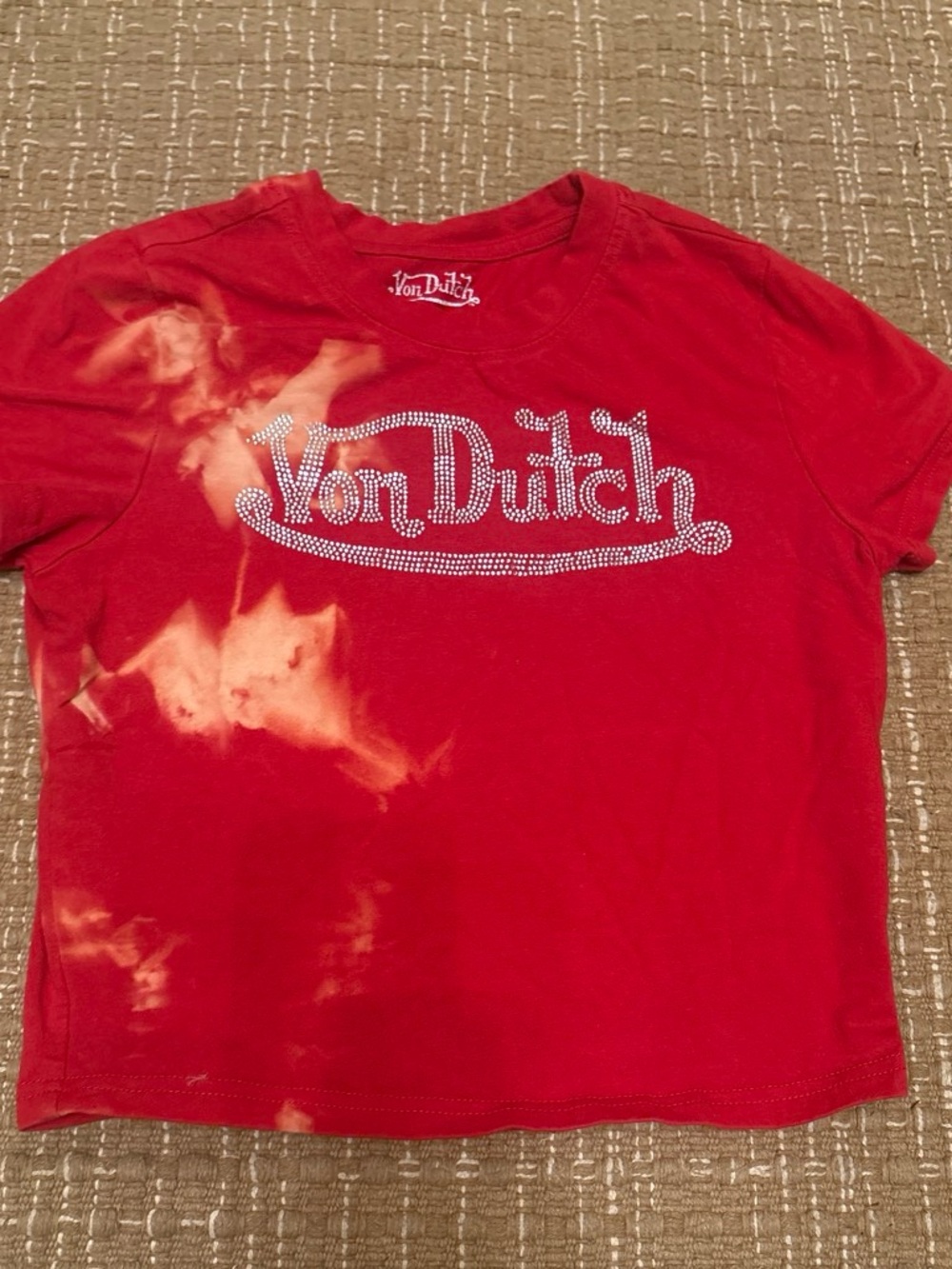Von Dutch Red Rhinestone Logo Tee